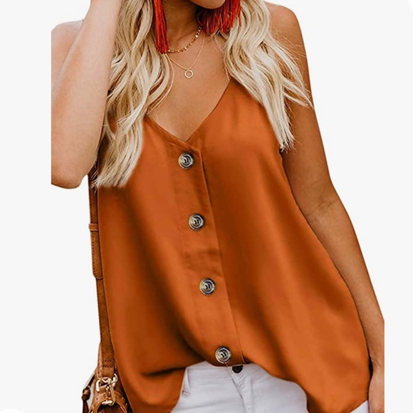 Woman button down v neck tank top shirts - Picture 3 of 8